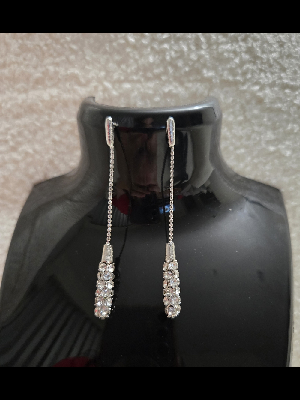 Silver Crystal Drop Threader Earrings - Elegant Long Dangle